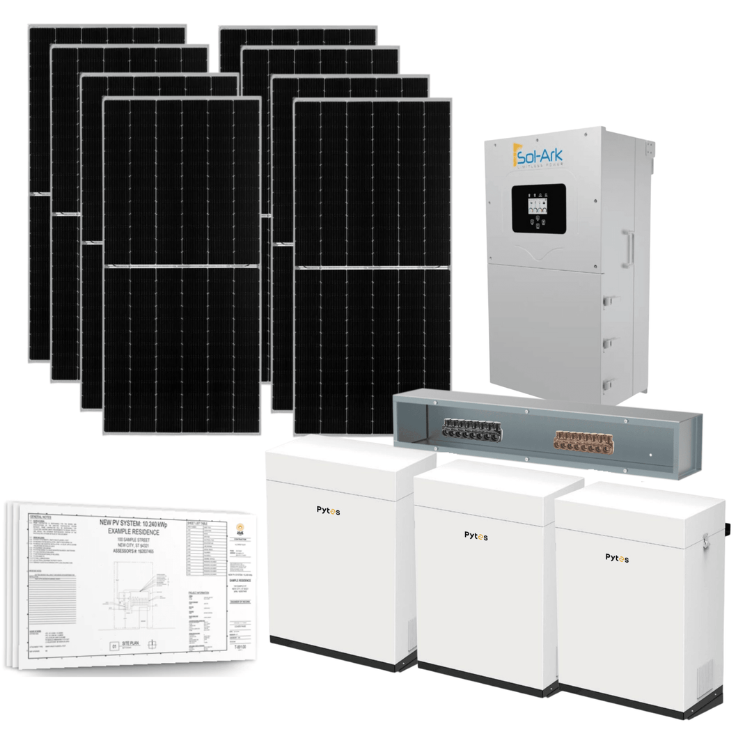 Sol-Ark 15K Hybrid Inverter Solar Kit | Pytes Energy 48V 100AH EBOX | Roof or Ground Mount Options