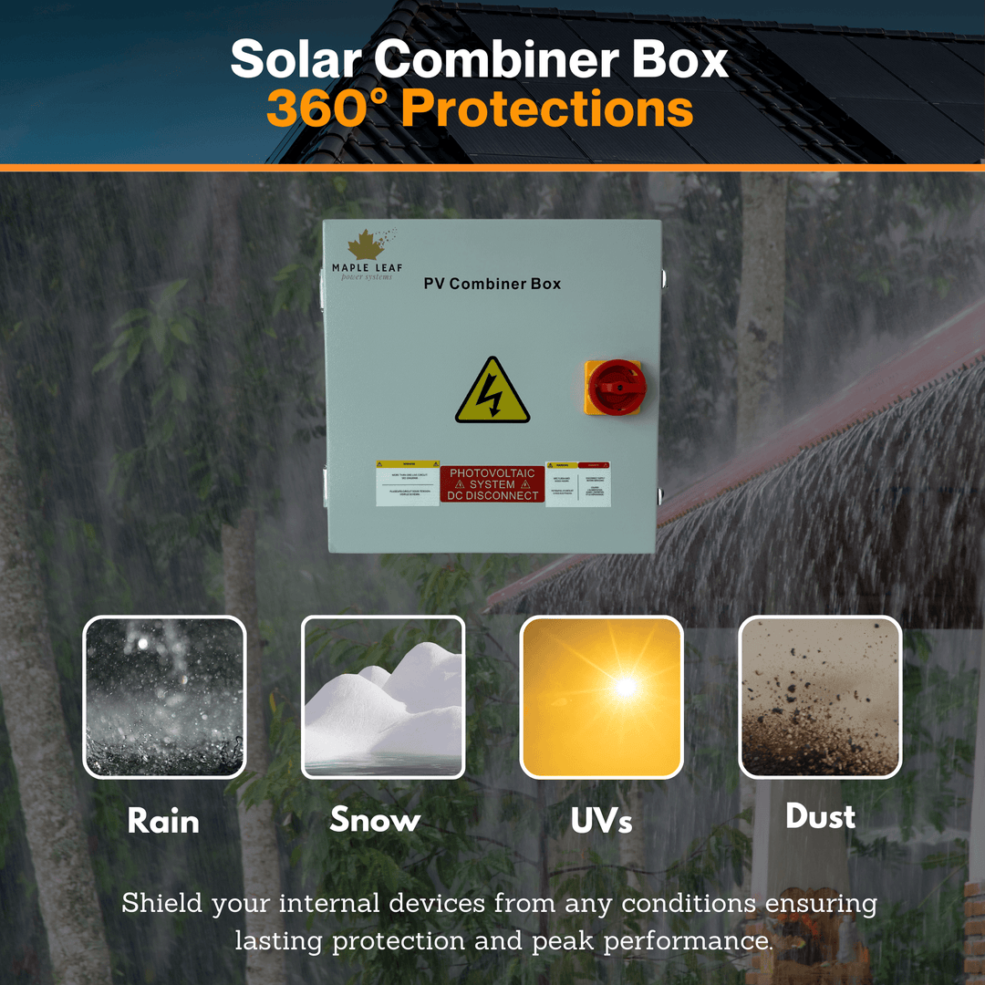 Maple Leaf Solar Combiner Box - 600 VDC Disconnect Box 2-In 2-Out | W/ Surge Protection | IP65 Waterproof & Lightning Arrester