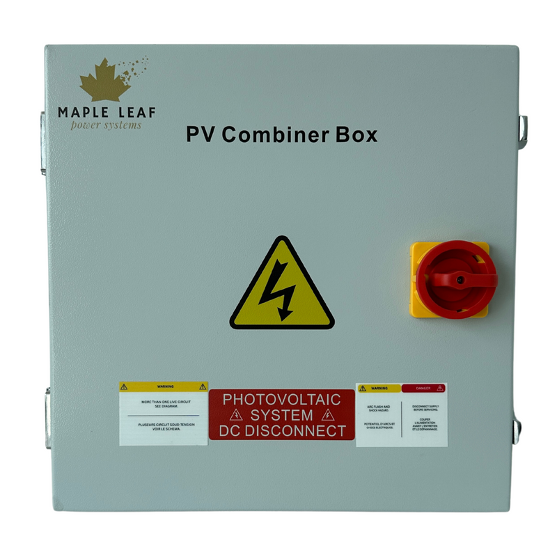 Maple Leaf Solar Combiner Box - 1000V DC Disconnect Box 2 In 2 Out | W/ Surge Protection | IP65 Waterproof & Lightning Arrester