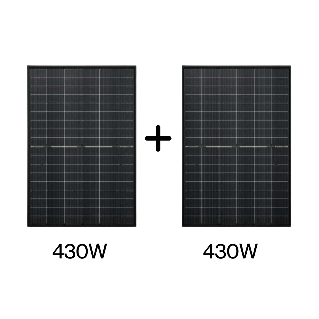 Maple Leaf All Black Bifacial Solar Panel 860W (2 x 430W) - N-type Mono Cells | PERC & Half-cut | W/ 10 Busbar Technology |  IP68 Junction Box