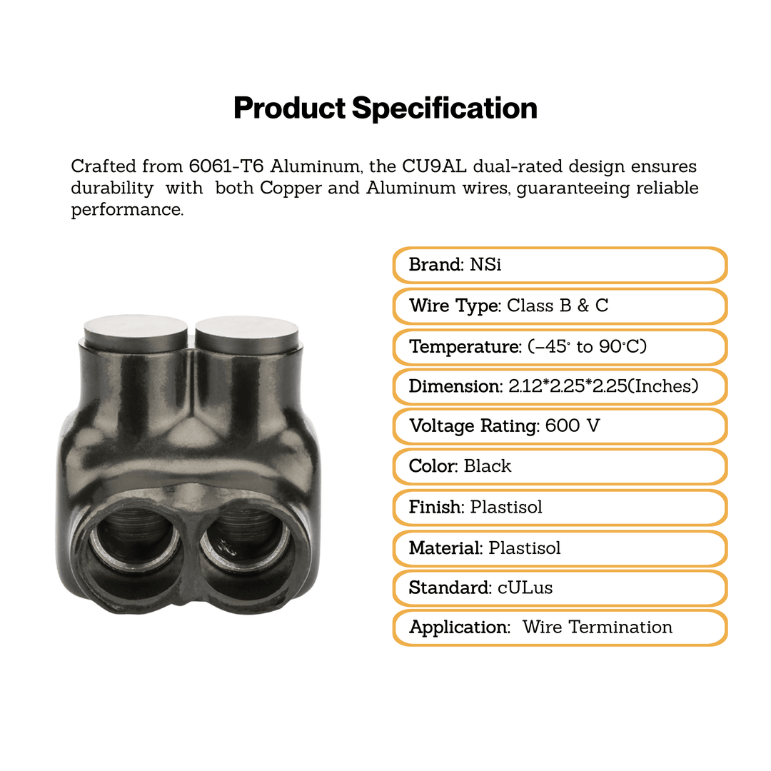 NSi-250 MCM To 6 AWG Black Plastisol 2-Port Insulated Tap Connector - 2 Conductor Dual Entry Splice 2 Set