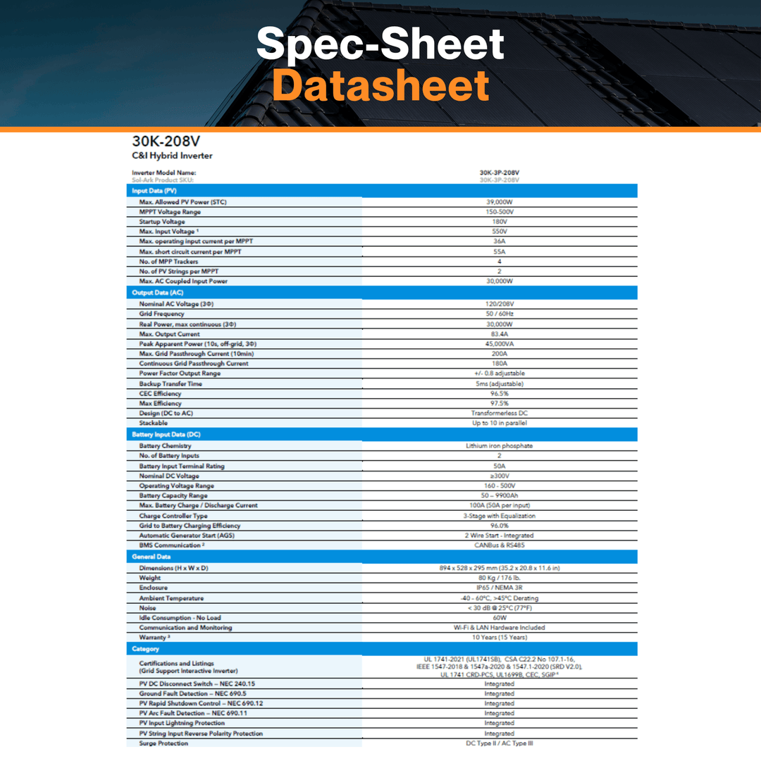 Sol-Ark 30K - 3 Phase Hybrid Inverter | All In One Inverter | For Commercial/Industrial Systems