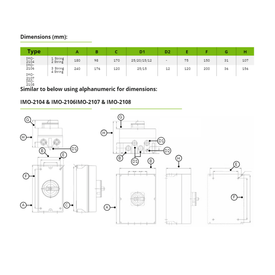 2 String - DC Disconnect | Enclosed IP66 | 32A/string | 600Vdc | 180x98x107 mm | UL60947 Approved