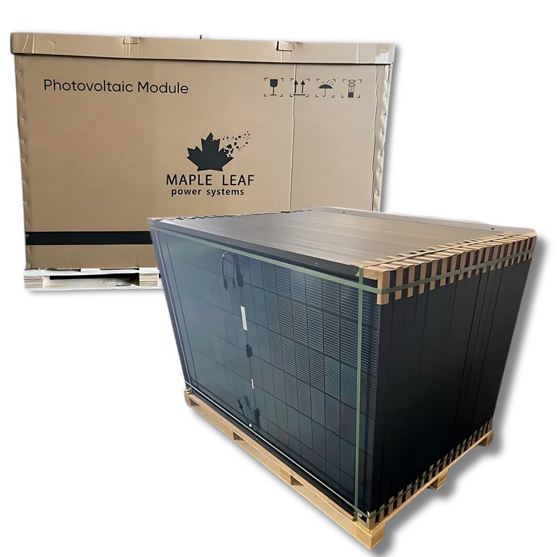 Maple Leaf All Black Bifacial Solar Panel 430W - PALLET OF 36 - W/ N-type Mono Cells | IP68 Junction Box |  IP67 MC4 Cable