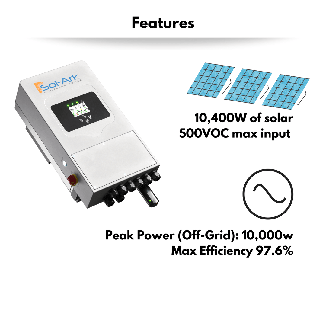 Sol-Ark 5k-1P Hybrid Inverter - Single Phase Inverter |10kw Solar Input (500VOC) | 2MPPT Controllers | For Off Grid Uses