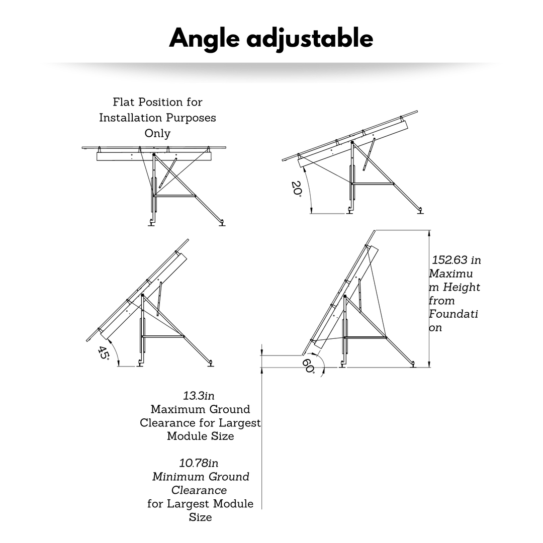 Kinetic Solar Angle-Adjustable Ground Mount Kit - 6, 8, 10, 12 ,16, Or 18 Panel Ground Mount | Easy Installation