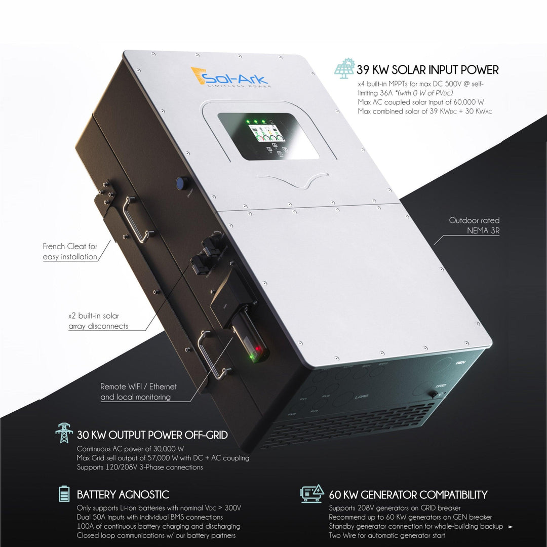 Sol-Ark 30K - 3 Phase Hybrid Inverter | All In One Inverter | For Commercial/Industrial Systems