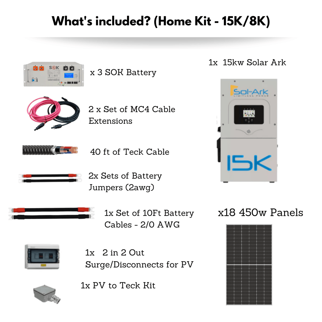 Sol-Ark 15k & 8k Solar Kit - Complete Hybrid Or Off-Grid Solar System | SOK Battery 48V 100AH Batteries | CSA Approved