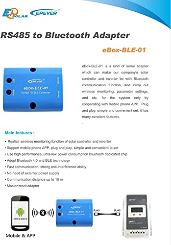EPEVER eBox-BLE-01 Serial Adapter with Bluetooth Communication Function Realize Wireless Monitoring of Solar Controller by Mobile Phone APP (Android&iOS)