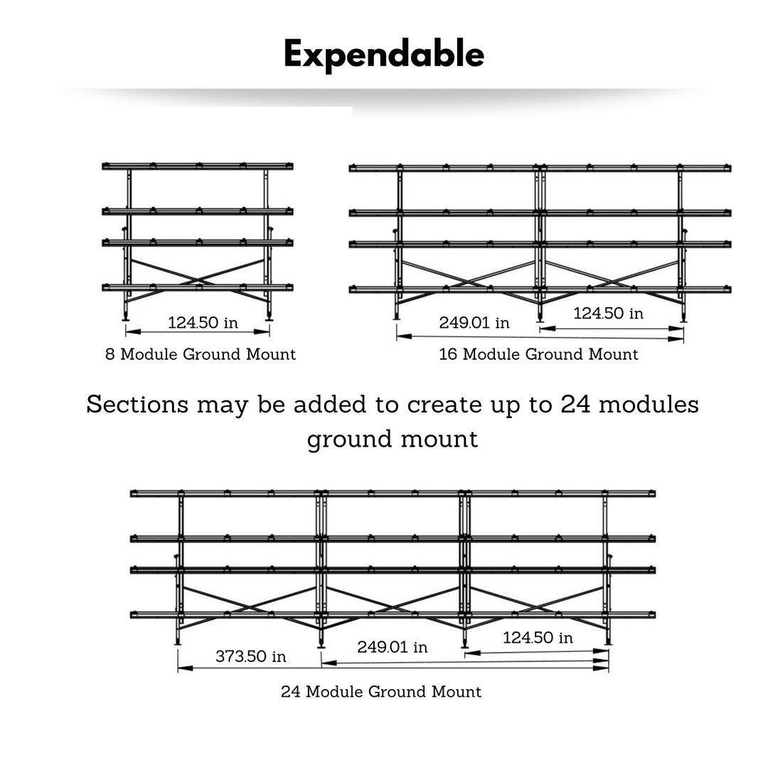 Kinetic Solar Angle-Adjustable Ground Mount Kit - 6, 8, 10, 12 ,16, Or 18 Panel Ground Mount | Easy Installation