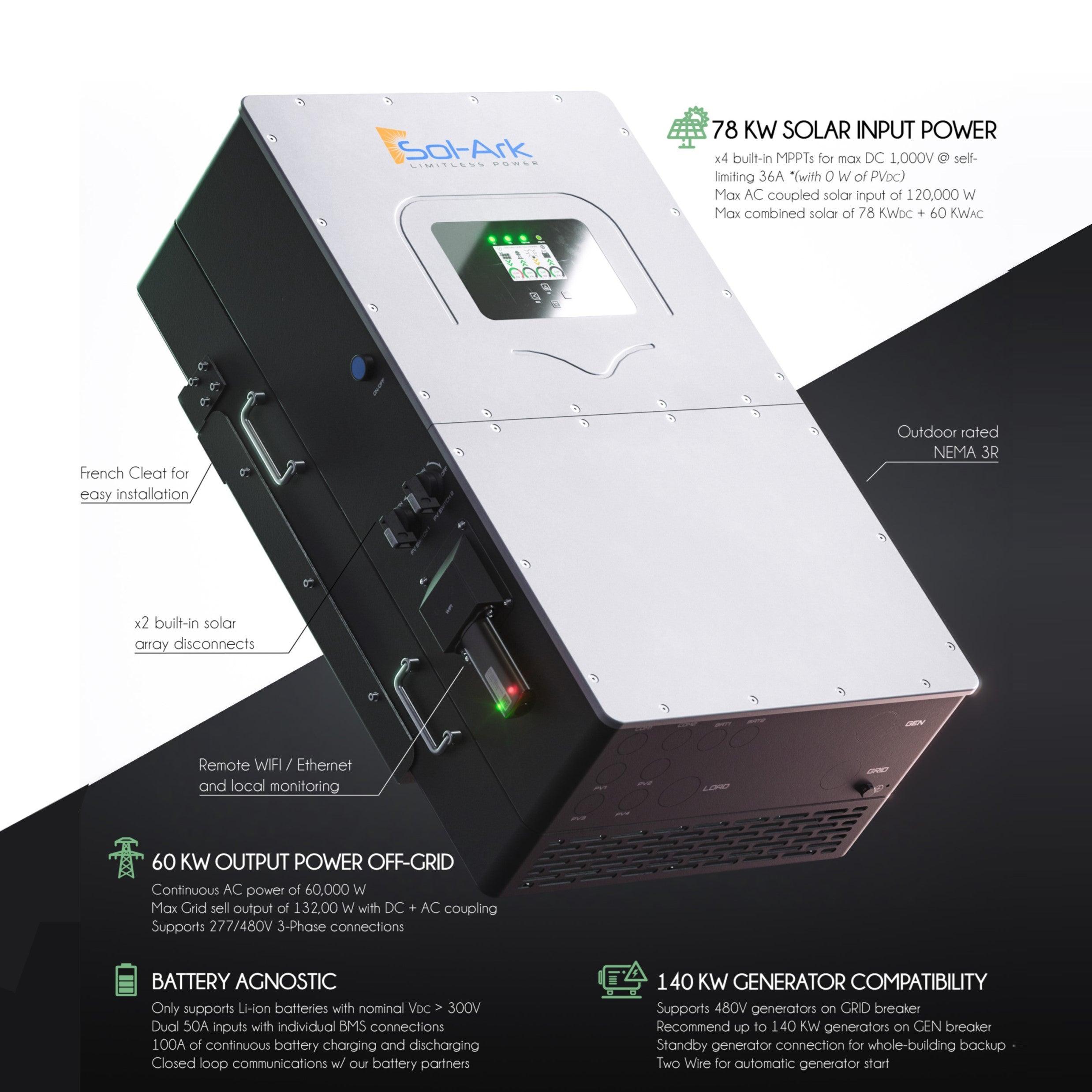 Sol-Ark 60K - 3 Phase Hybrid Inverter | W/ AC/DC Coupling & Stackable
