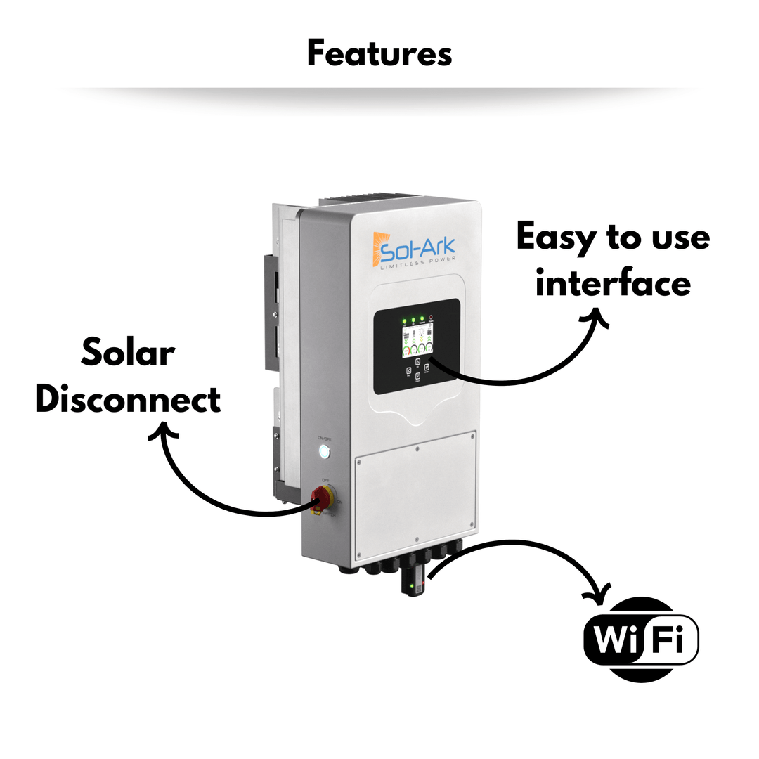 Sol-Ark 5k-1P Hybrid Inverter - Single Phase Inverter |10kw Solar Input (500VOC) | 2MPPT Controllers | For Off Grid Uses