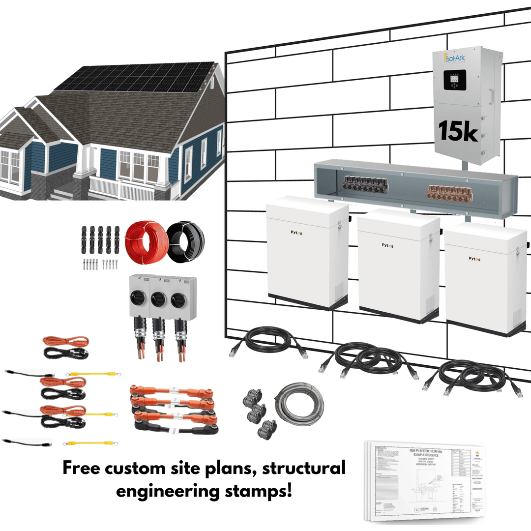 Sol-Ark 15K Hybrid Inverter Solar Kit | Pytes Energy 48V 100AH EBOX | Roof or Ground Mount Options