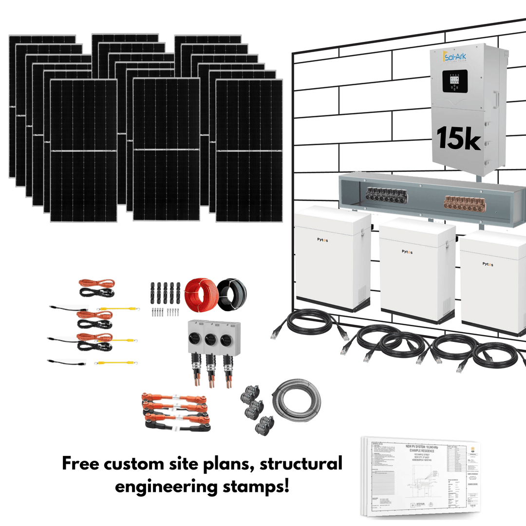 Sol-Ark 15K Hybrid Inverter Solar Kit | Pytes Energy 48V 100AH EBOX | Roof or Ground Mount Options