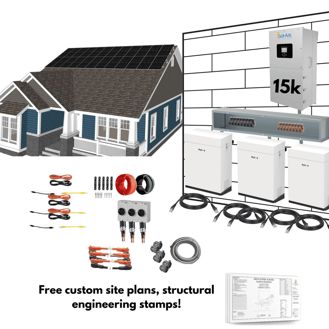 Sol-Ark 15K Hybrid Inverter Solar Kit | Pytes Energy 48V 100AH EBOX | Roof or Ground Mount Options