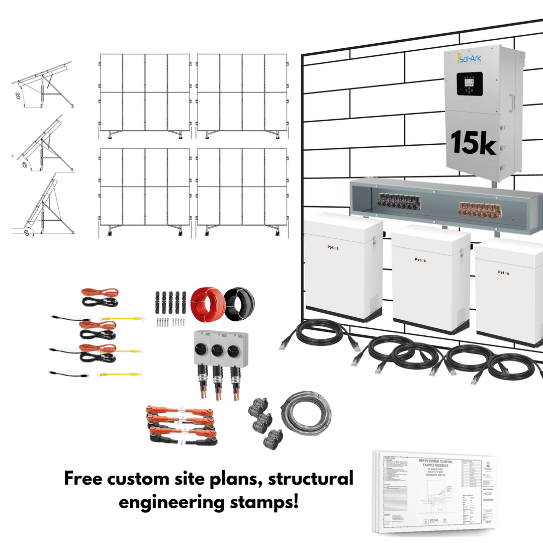 Sol-Ark 15K Hybrid Inverter Solar Kit | Pytes Energy 48V 100AH EBOX | Roof or Ground Mount Options