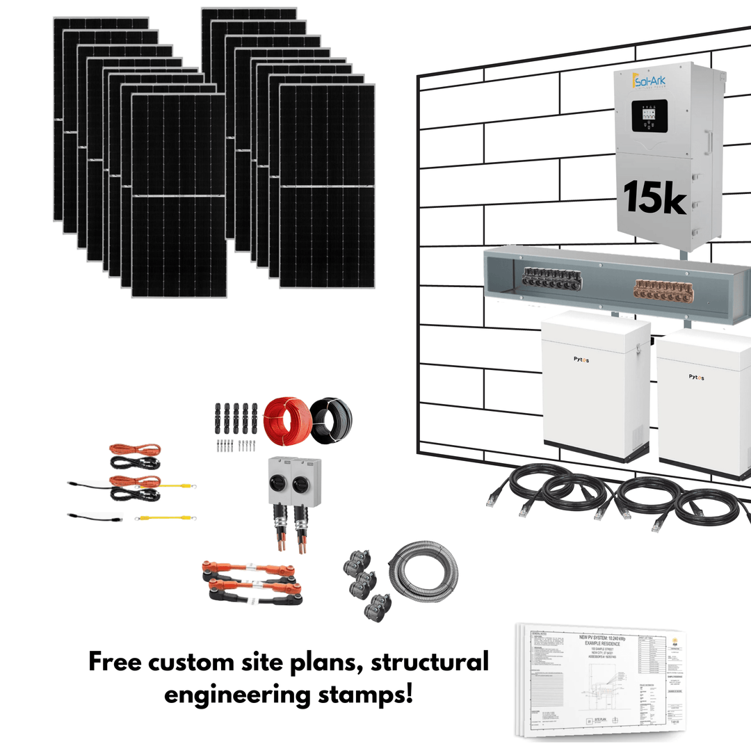 Sol-Ark 15K Hybrid Inverter Solar Kit | Pytes Energy 48V 100AH EBOX | Roof or Ground Mount Options