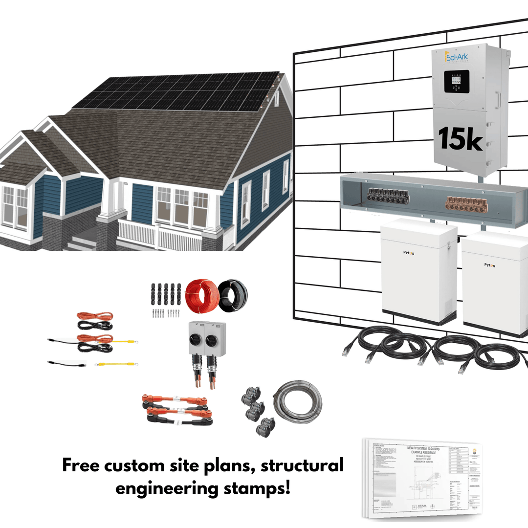 Sol-Ark 15K Hybrid Inverter Solar Kit | Pytes Energy 48V 100AH EBOX | Roof or Ground Mount Options